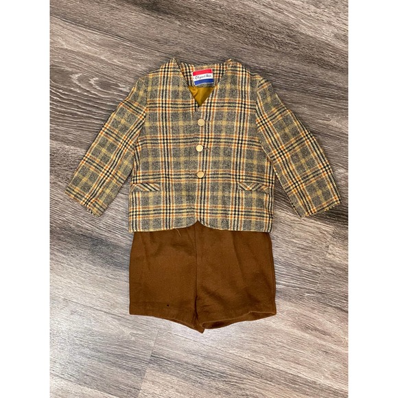 70s Elegant Heir little boy's wool plaid jacket short suit 4T